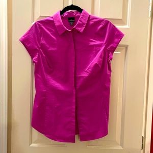 Worthington, purple, short sleeved, button-down blouse. Size: M